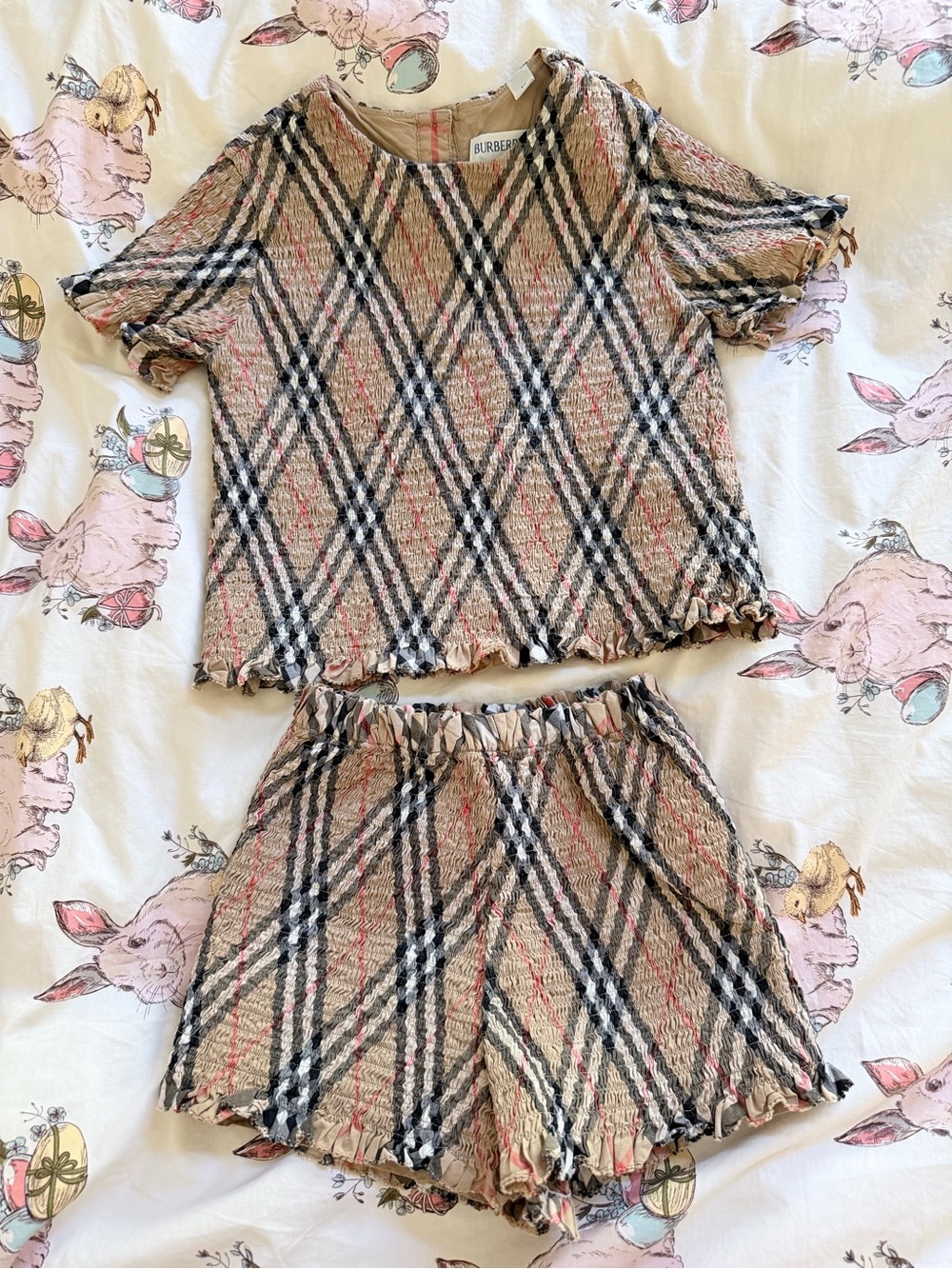 Burberry Beige Black Pink Plaid Kids Matching Set